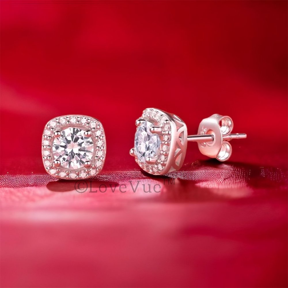 Certified 1ct. t.w. Diamond Brilliant Cut Halo Stud Earrings - Picture 1 of 15